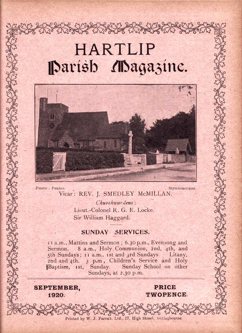 Parish Magazine page number 1 for Sep 1920