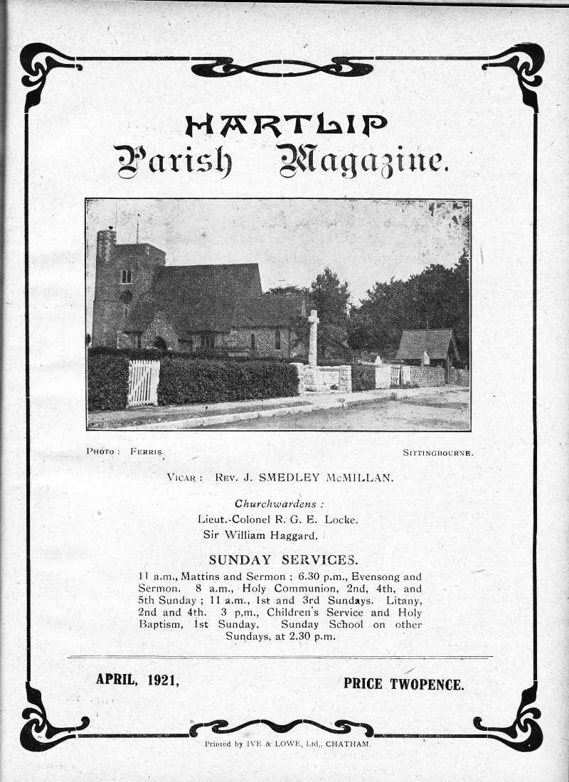 Parish Magazine page number 1 for Apr 1921