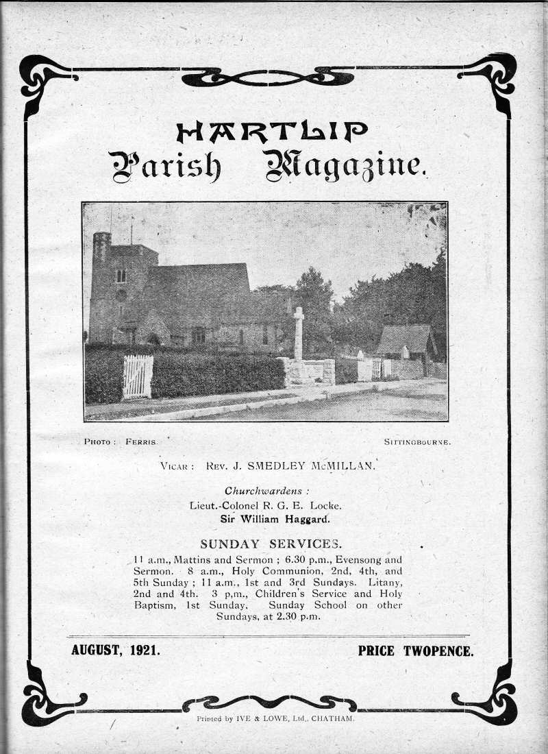 Parish Magazine page number 1 for Aug 1921