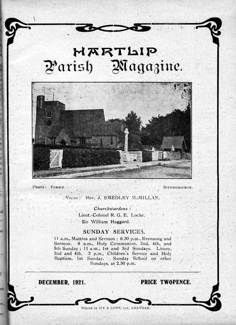 Parish Magazine page number 1 for Dec 1921