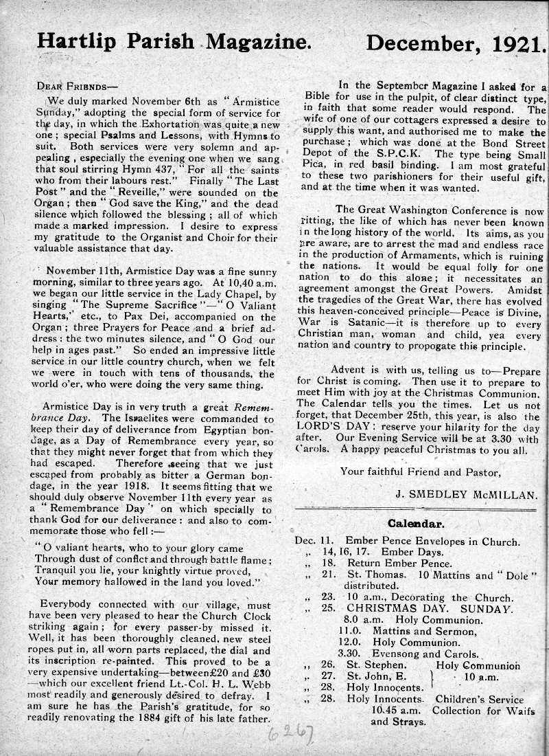 Parish Magazine page number 2 for Dec 1921