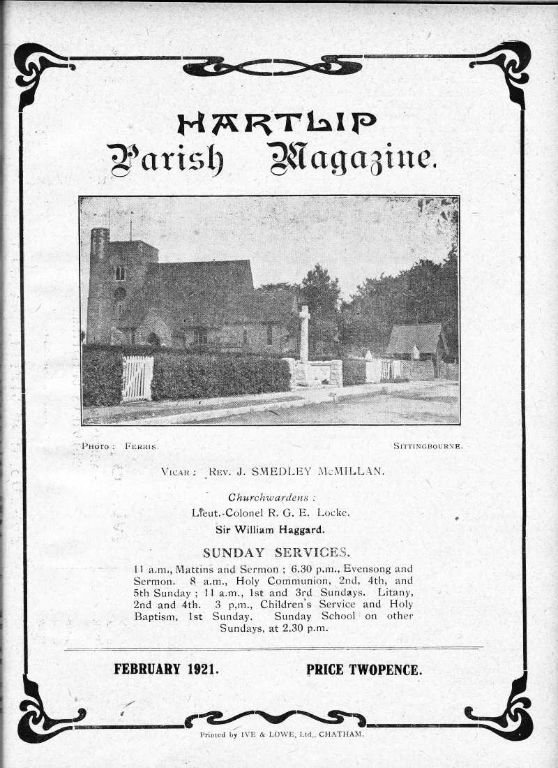 Parish Magazine page number 1 for Feb 1921