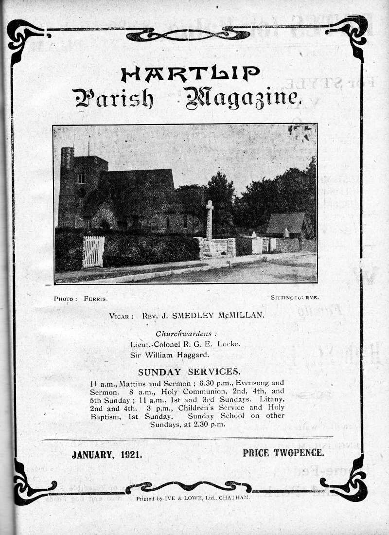 Parish Magazine page number 1 for Jan 1921
