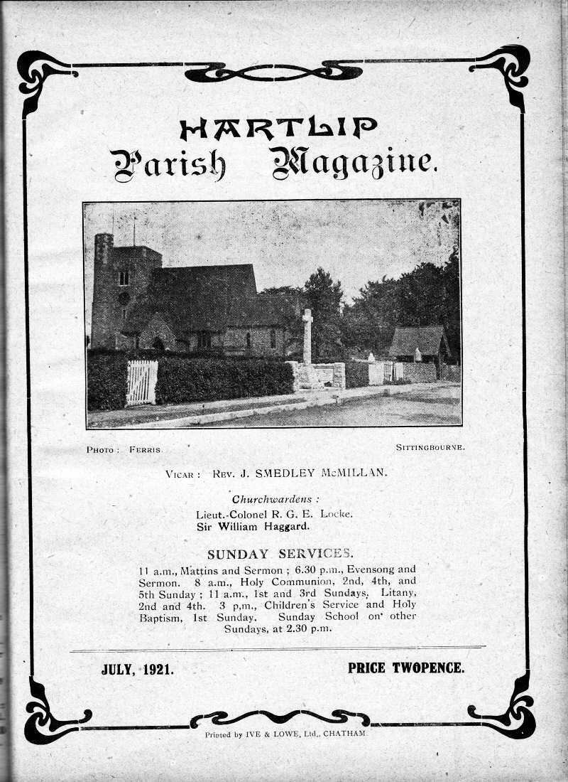 Parish Magazine page number 1 for Jul 1921