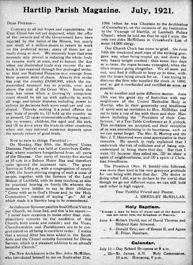 Parish Magazine page number 2 for Jul 1921