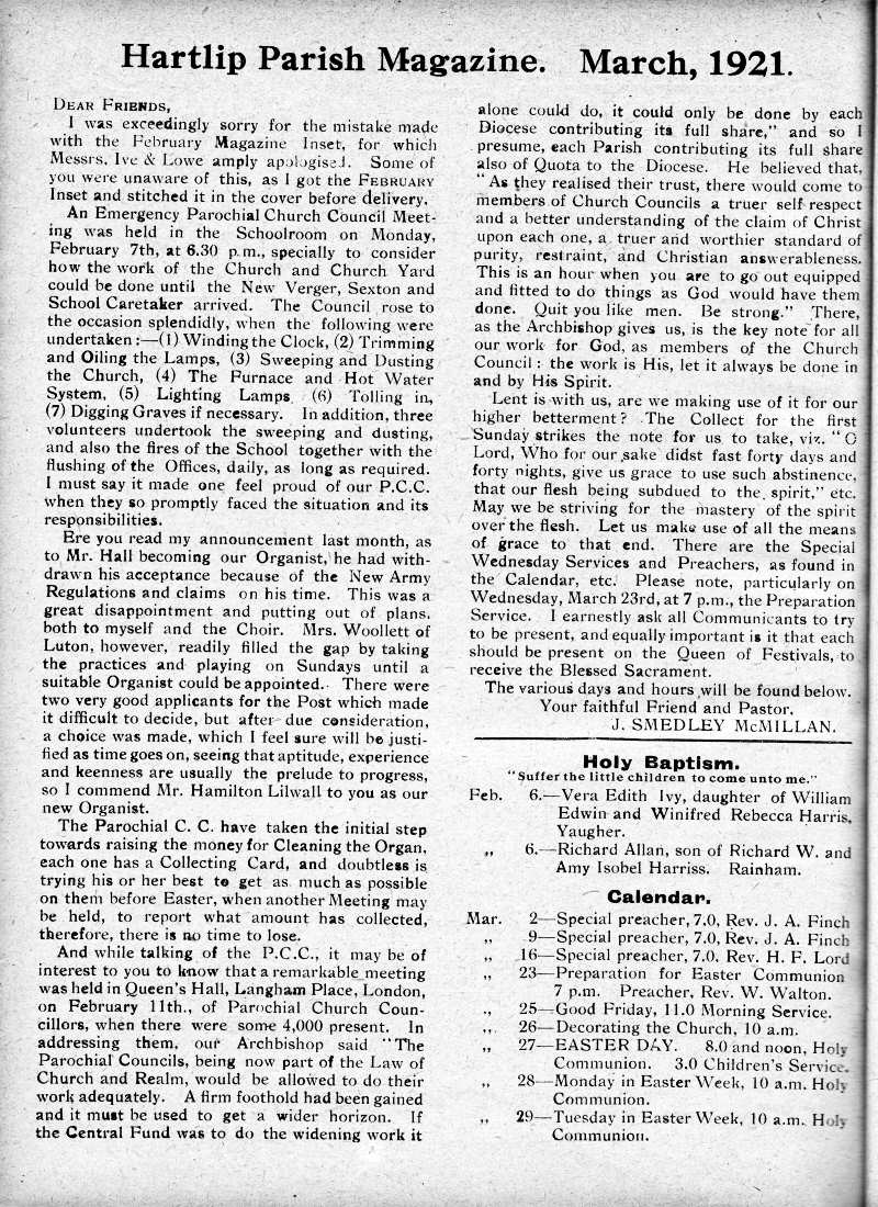 Parish Magazine page number 2 for Mar 1921