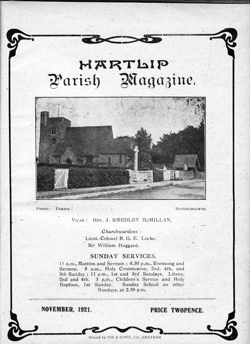 Parish Magazine page number 1 for Nov 1921