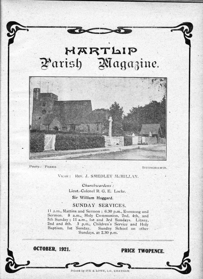 Parish Magazine page number 1 for Oct 1921