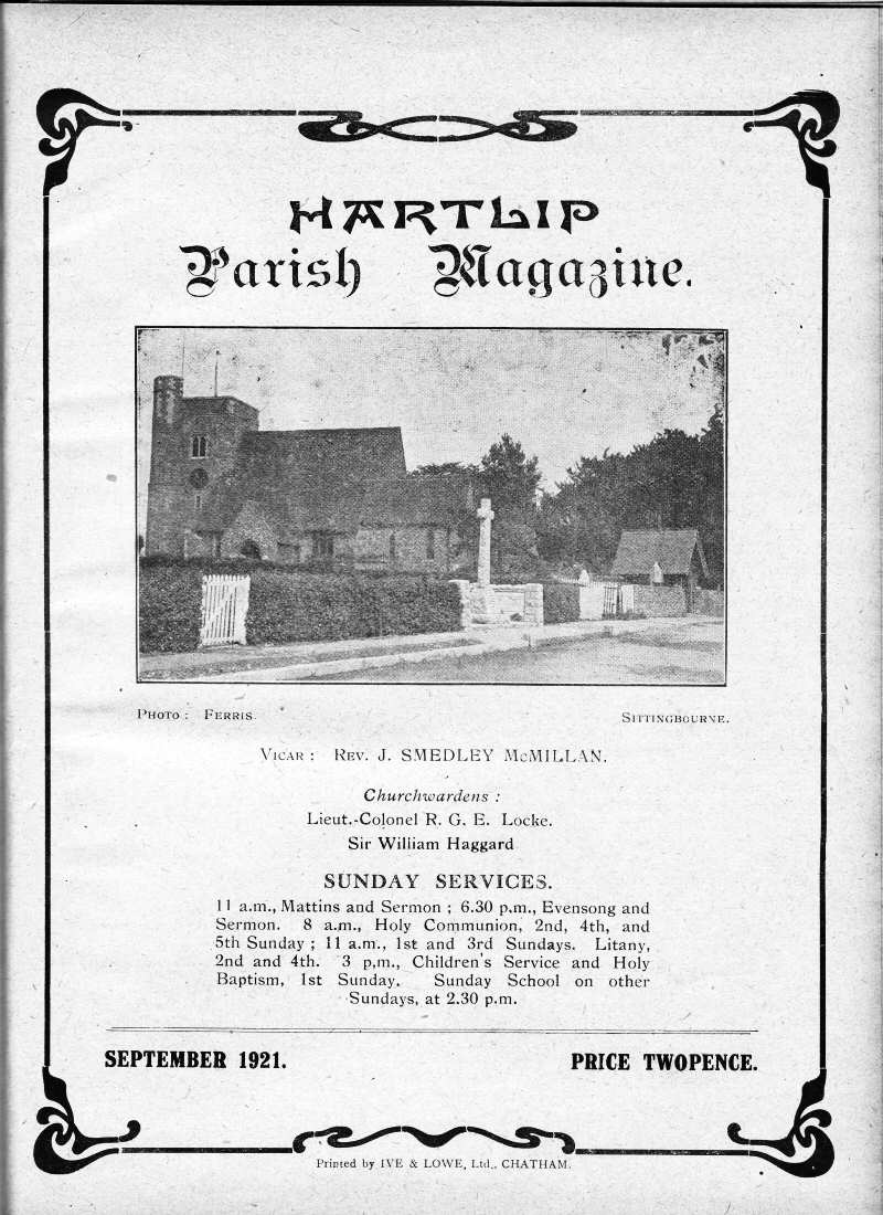 Parish Magazine page number 1 for Sep 1921