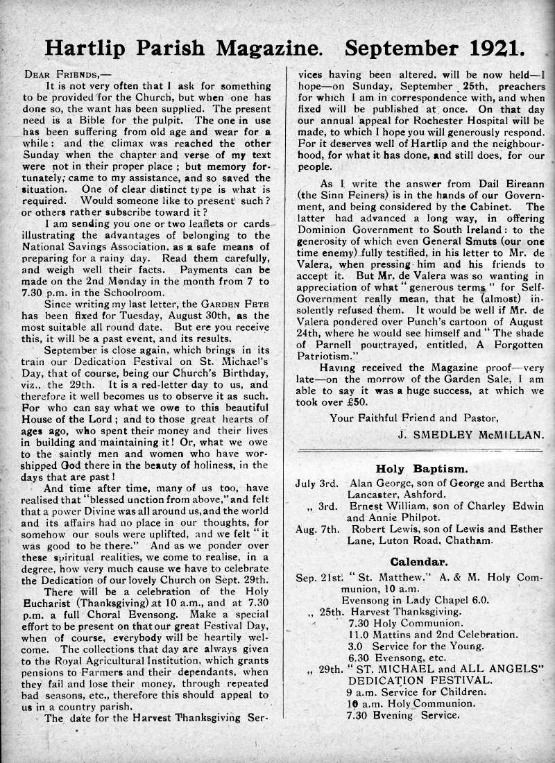 Parish Magazine page number 2 for Sep 1921