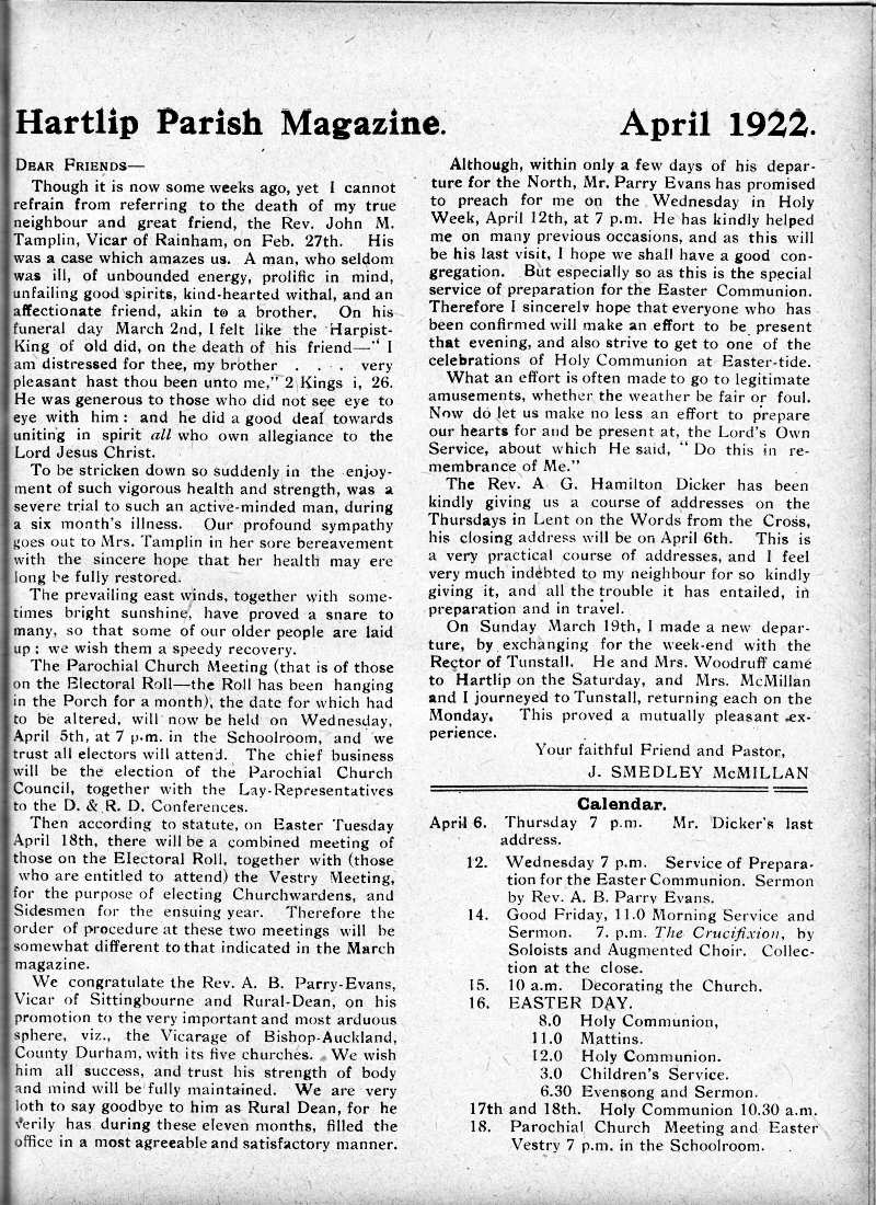 Parish Magazine page number 2 for Apr 1922