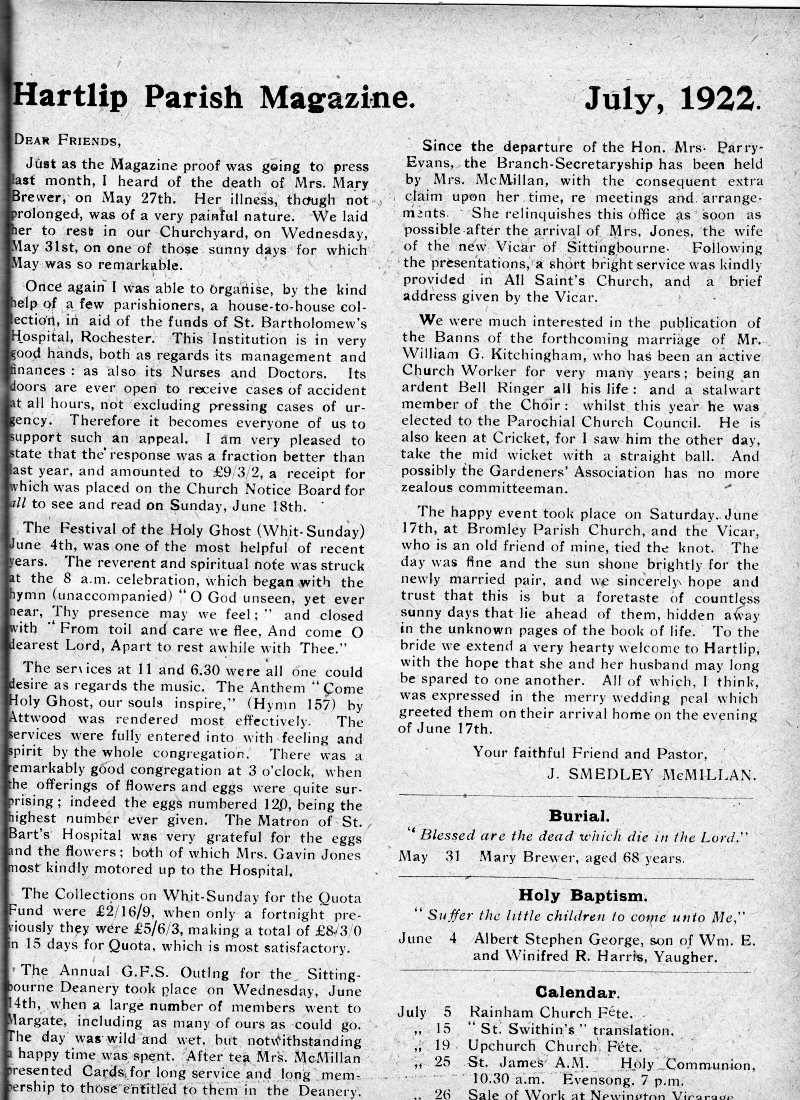 Parish Magazine page number 2 for Jul 1922