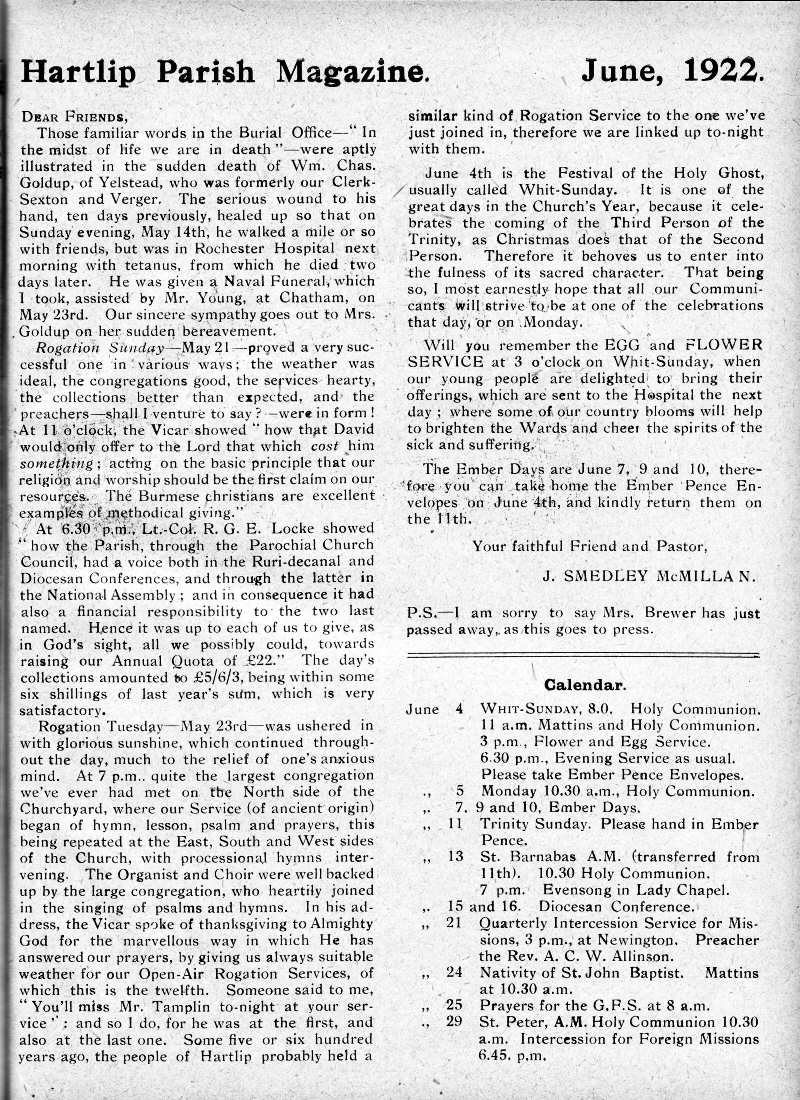 Parish Magazine page number 2 for Jun 1922