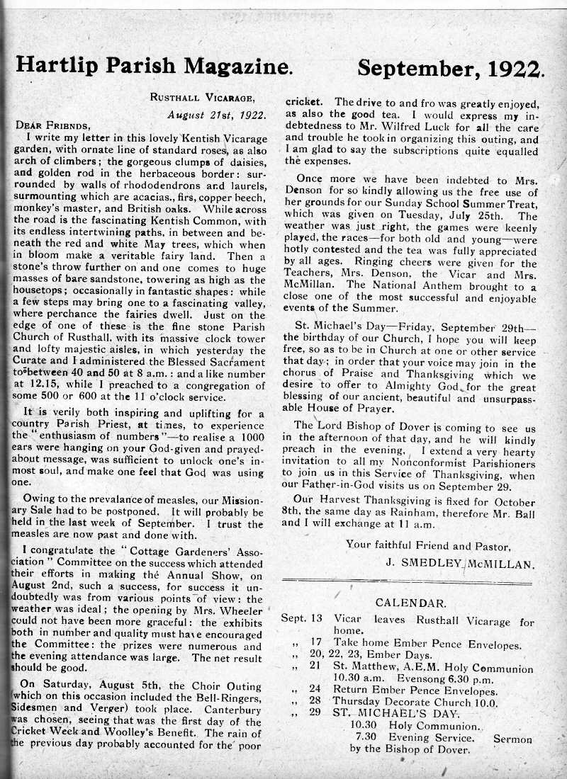 Parish Magazine page number 2 for Sep 1922