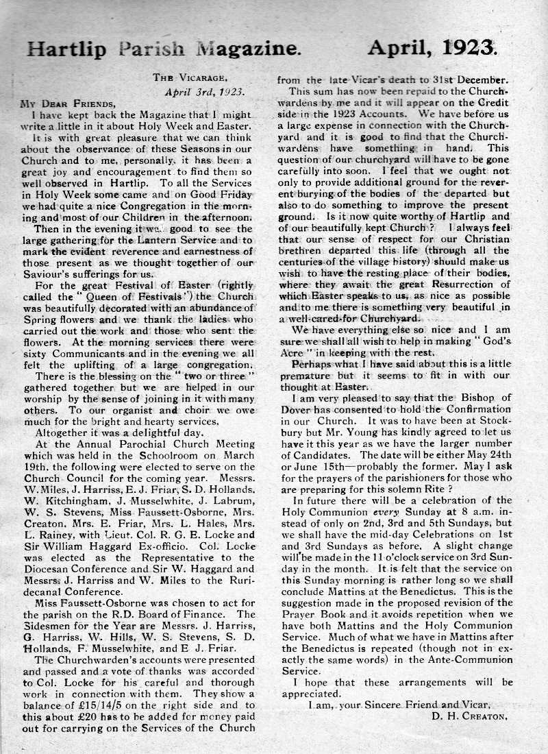 Parish Magazine page number 2 for Apr 1923