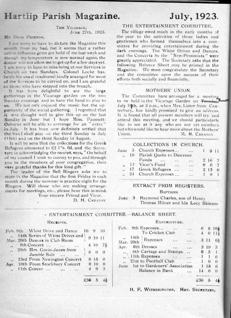 Parish Magazine page number 2 for Jul 1923