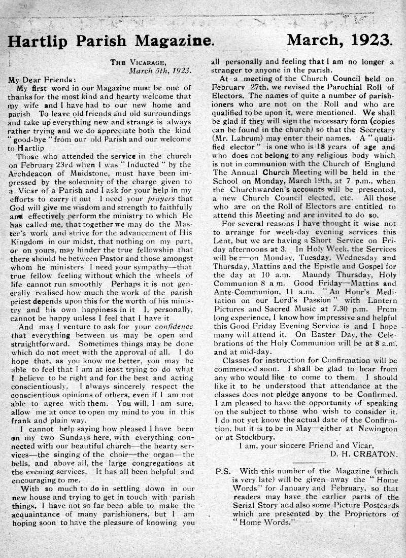 Parish Magazine page number 2 for Mar 1923