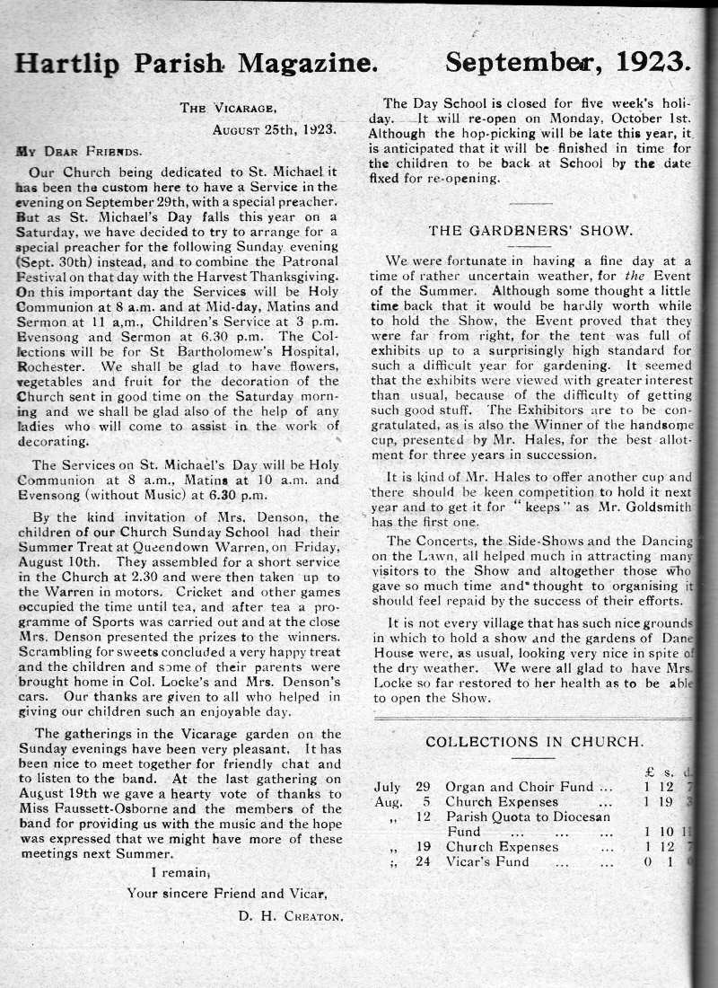 Parish Magazine page number 2 for Sep 1923