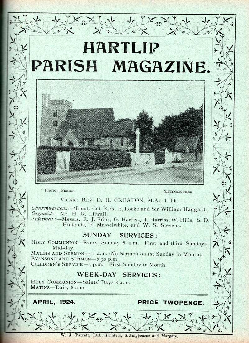 Parish Magazine page number 1 for Apr 1924