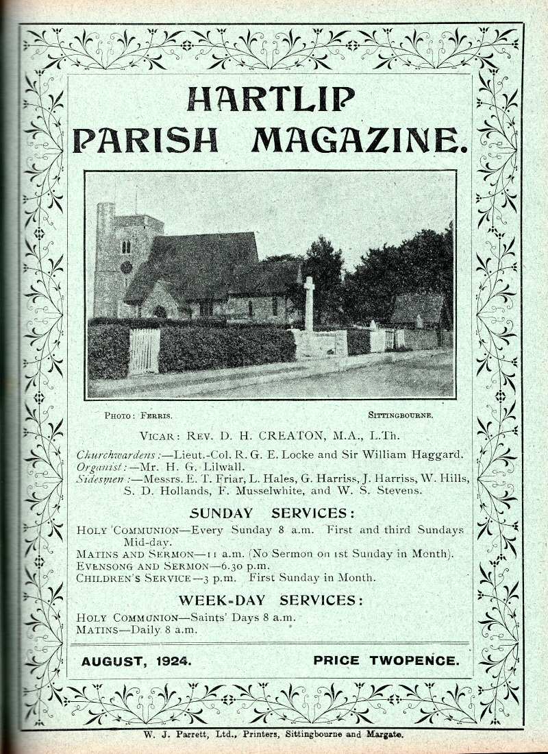 Parish Magazine page number 1 for Aug 1924