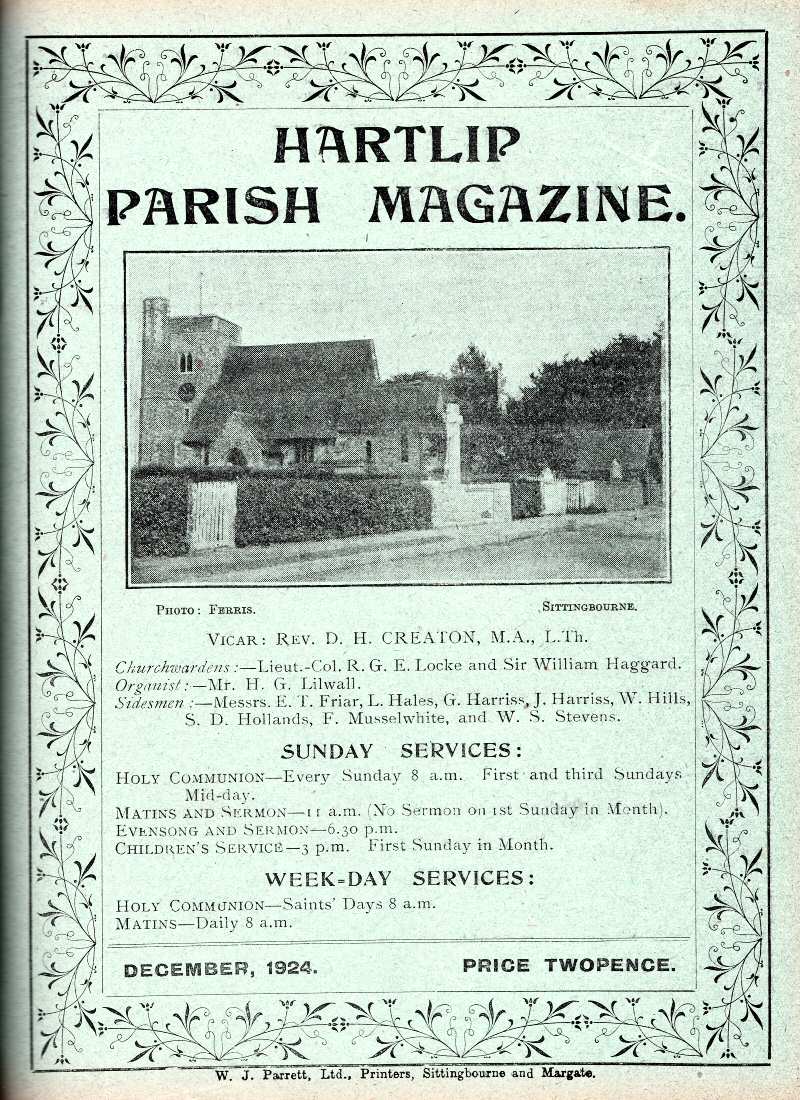 Parish Magazine page number 1 for Dec 1924