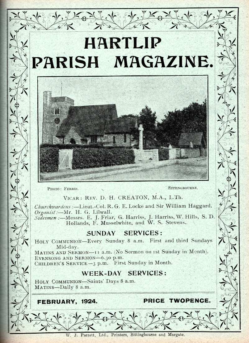 Parish Magazine page number 1 for Feb 1924