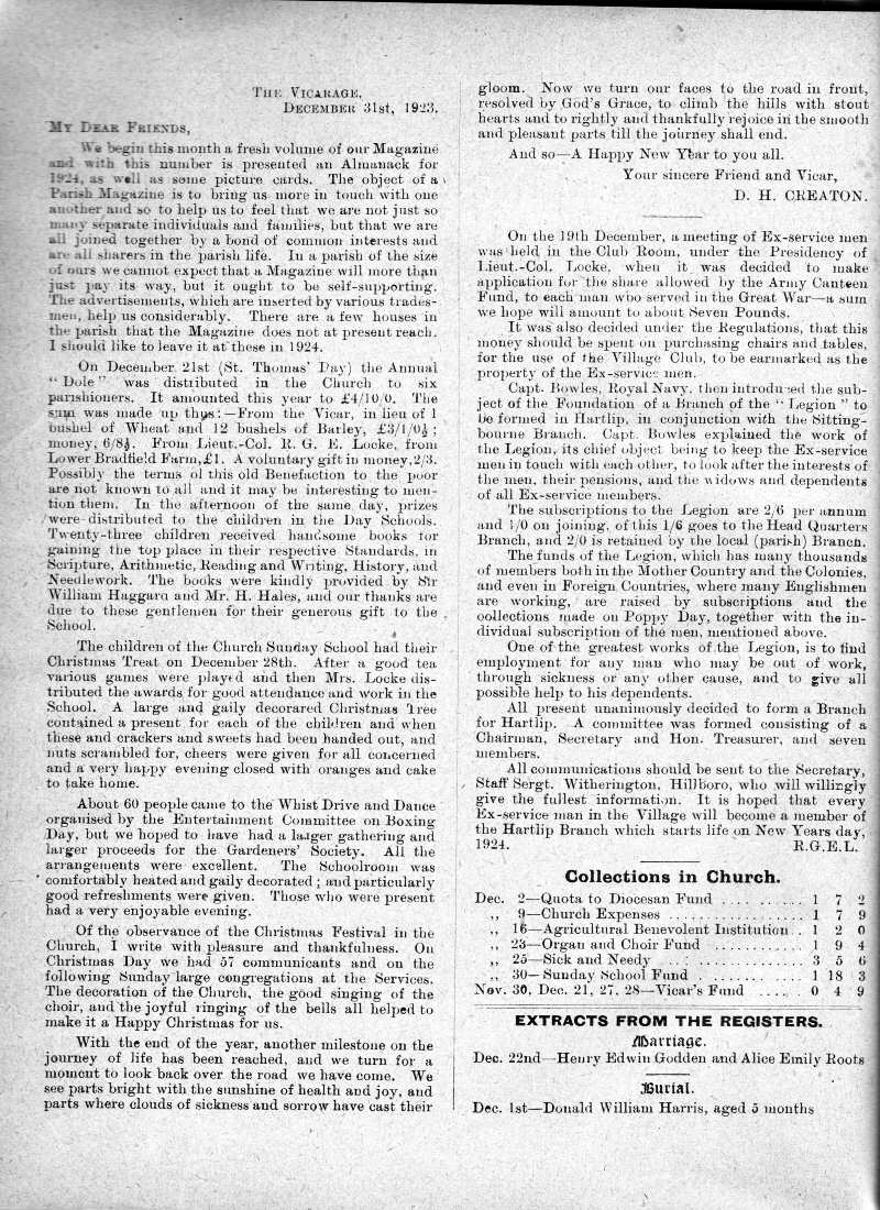 Parish Magazine page number 2 for Jan 1924