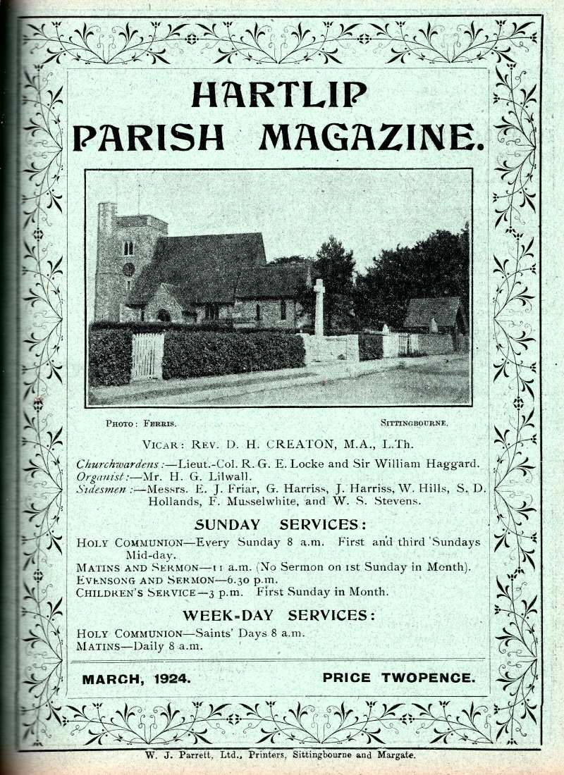 Parish Magazine page number 1 for Mar 1924