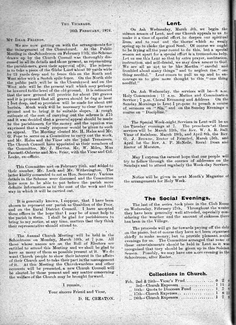 Parish Magazine page number 2 for Mar 1924