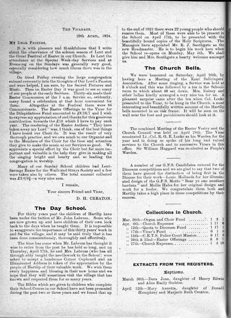 Parish Magazine page number 2 for May 1924