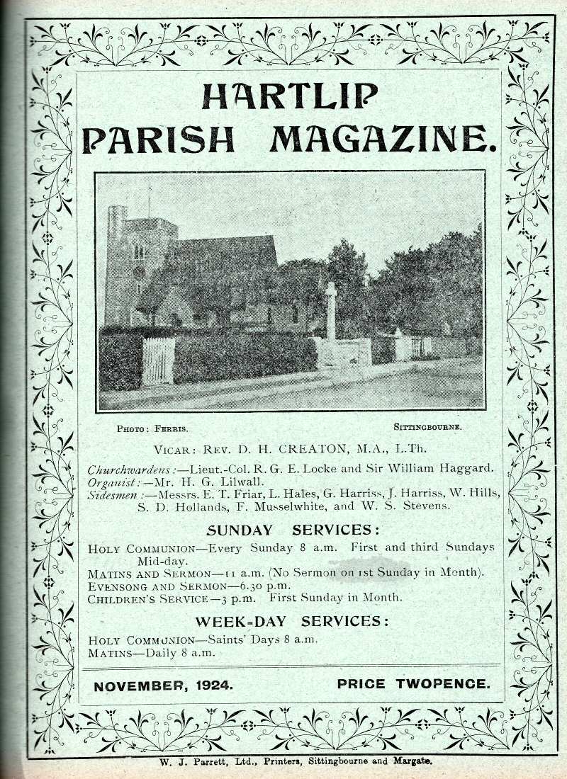 Parish Magazine page number 1 for Nov 1924