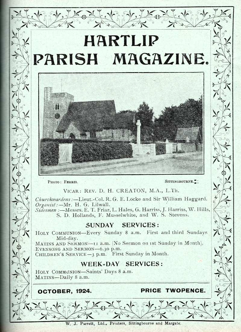 Parish Magazine page number 1 for Oct 1924
