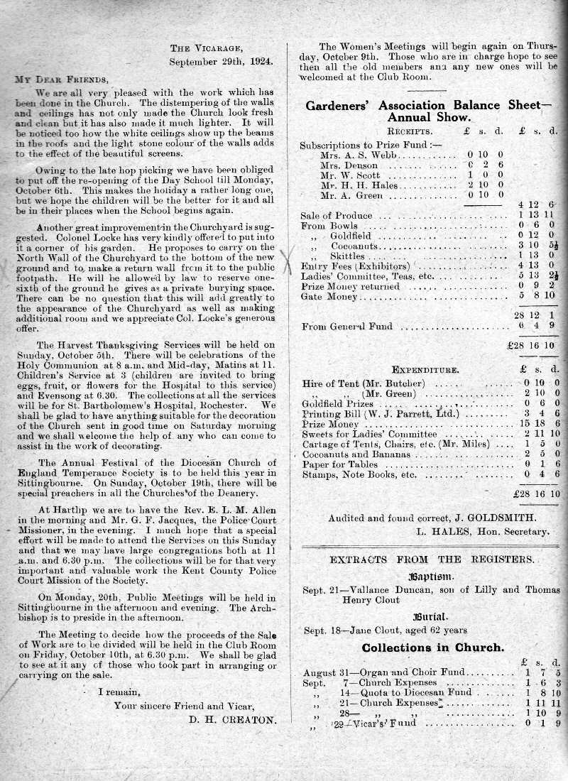 Parish Magazine page number 2 for Oct 1924