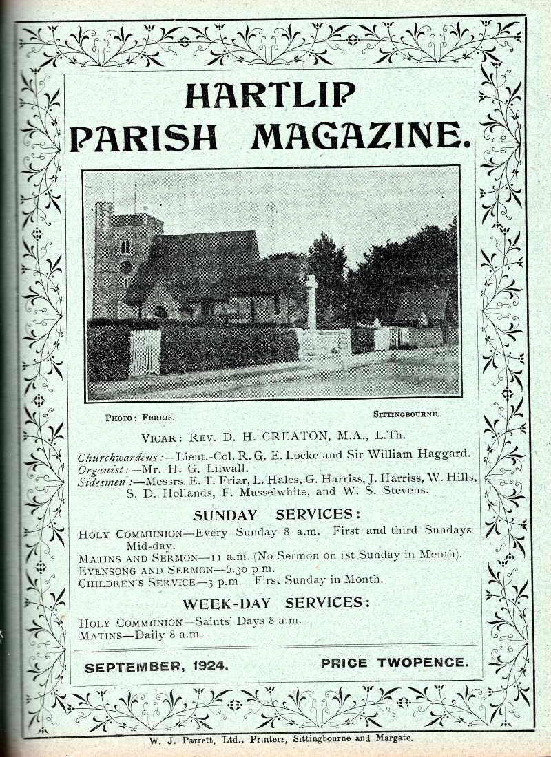 Parish Magazine page number 1 for Sep 1924