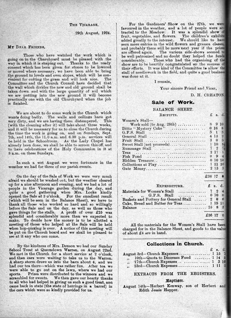 Parish Magazine page number 2 for Sep 1924