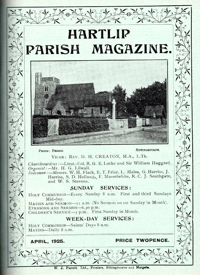 Parish Magazine page number 1 for Apr 1925