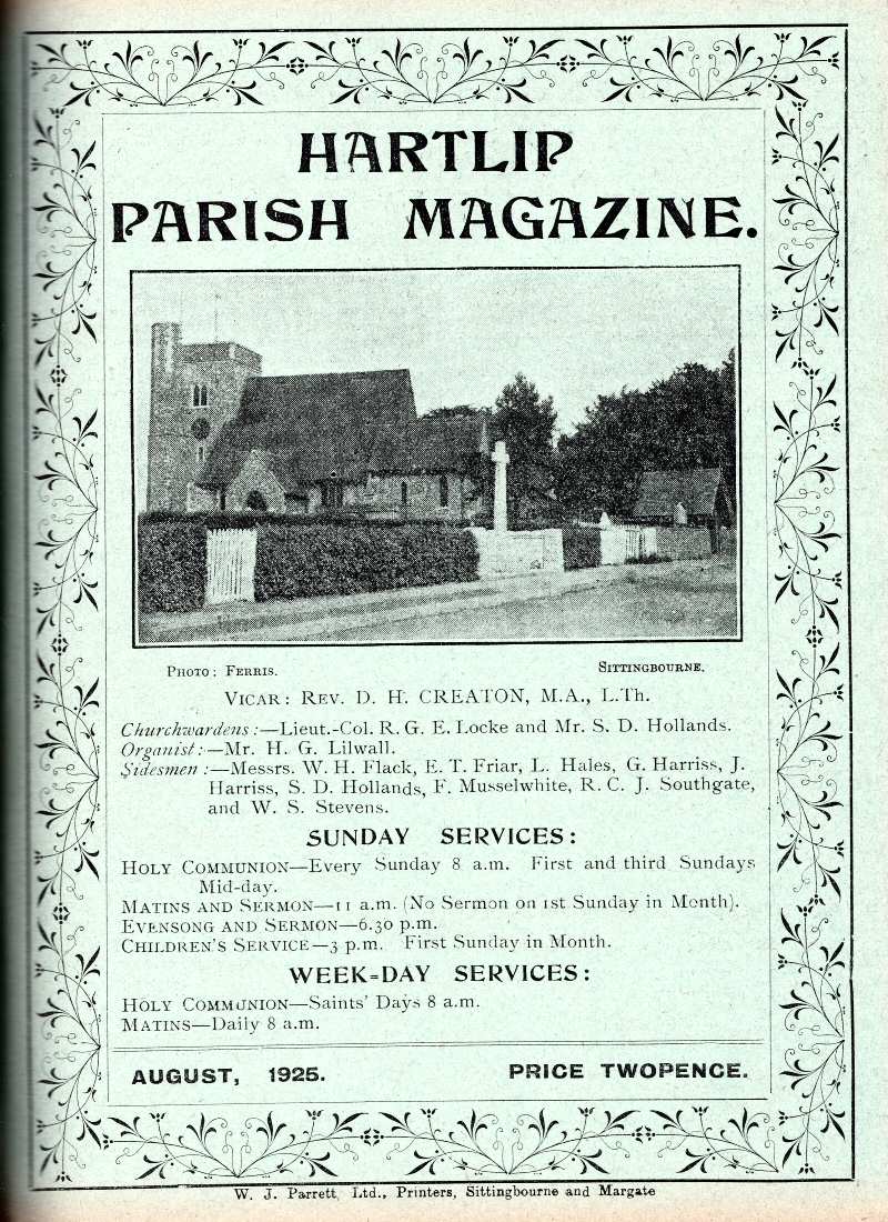 Parish Magazine page number 1 for Aug 1925