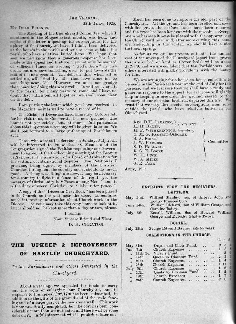 Parish Magazine page number 2 for Aug 1925