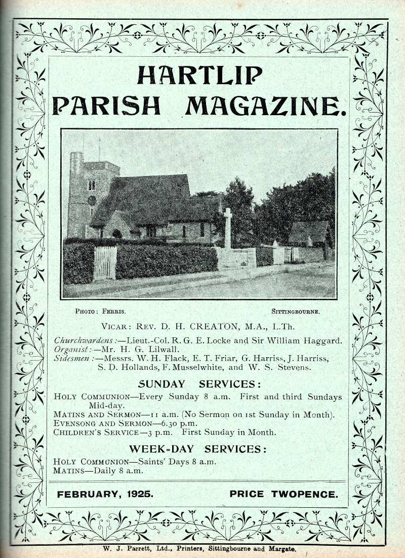 Parish Magazine page number 1 for Feb 1925