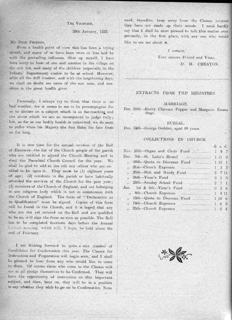 Parish Magazine page number 2 for Feb 1925
