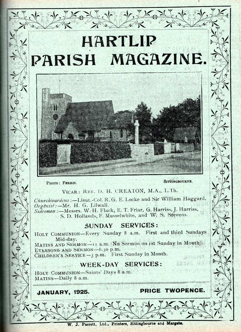 Parish Magazine page number 1 for Jan 1925