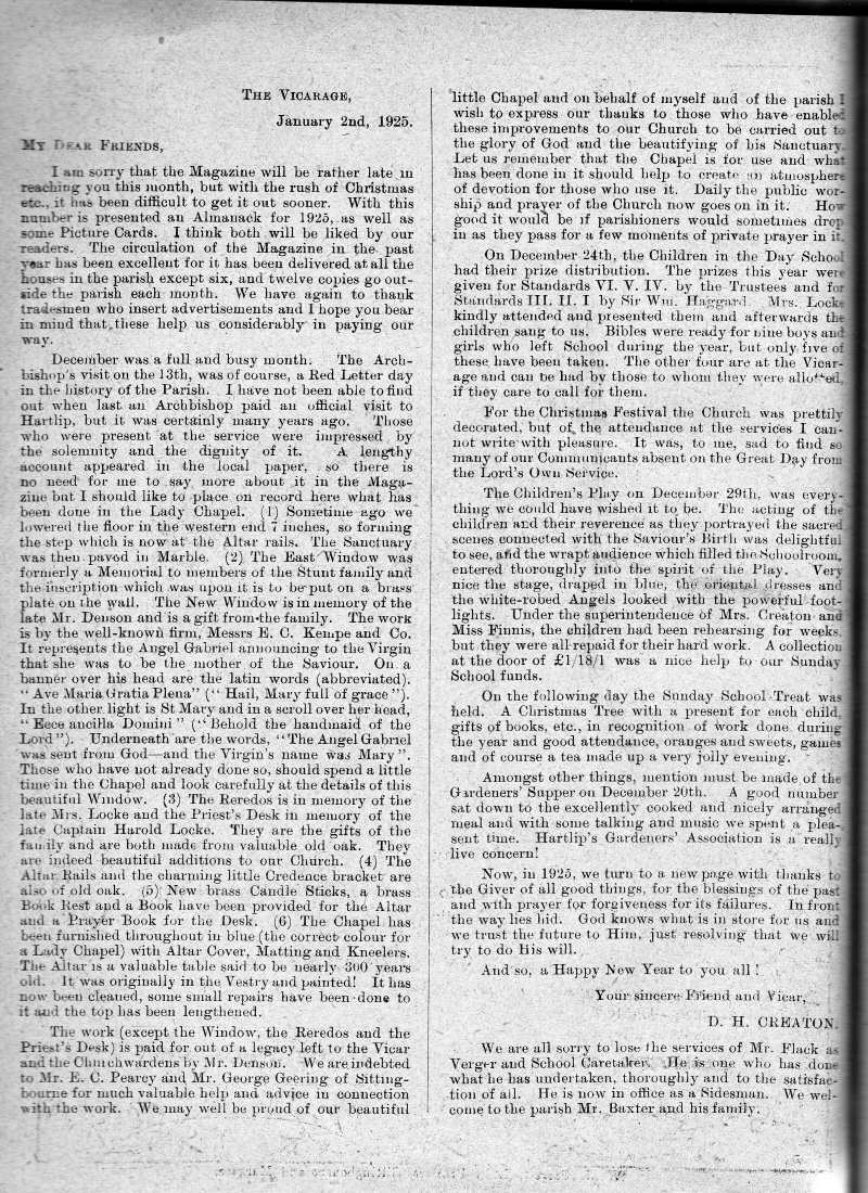 Parish Magazine page number 2 for Jan 1925
