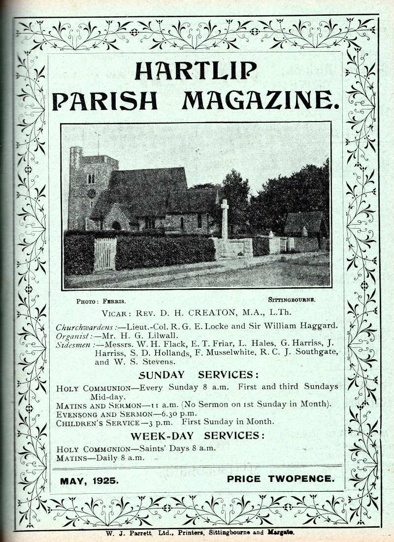 Parish Magazine page number 1 for May 1925