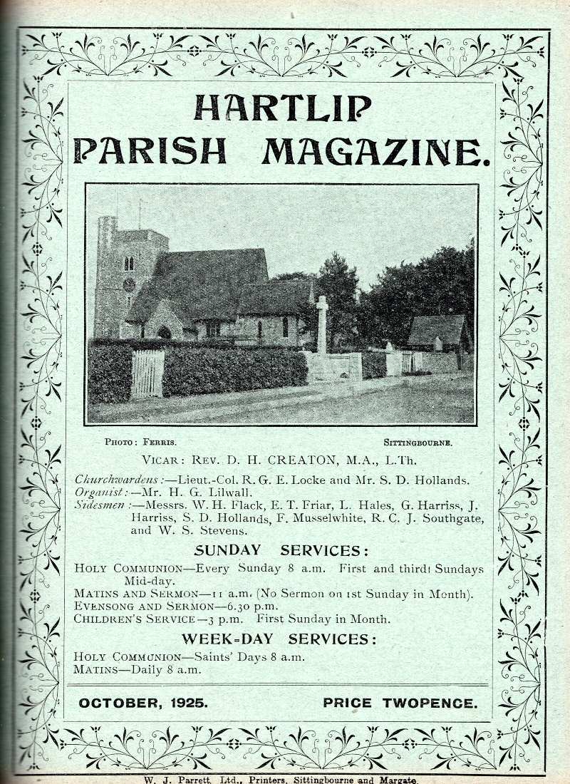 Parish Magazine page number 1 for Oct 1925