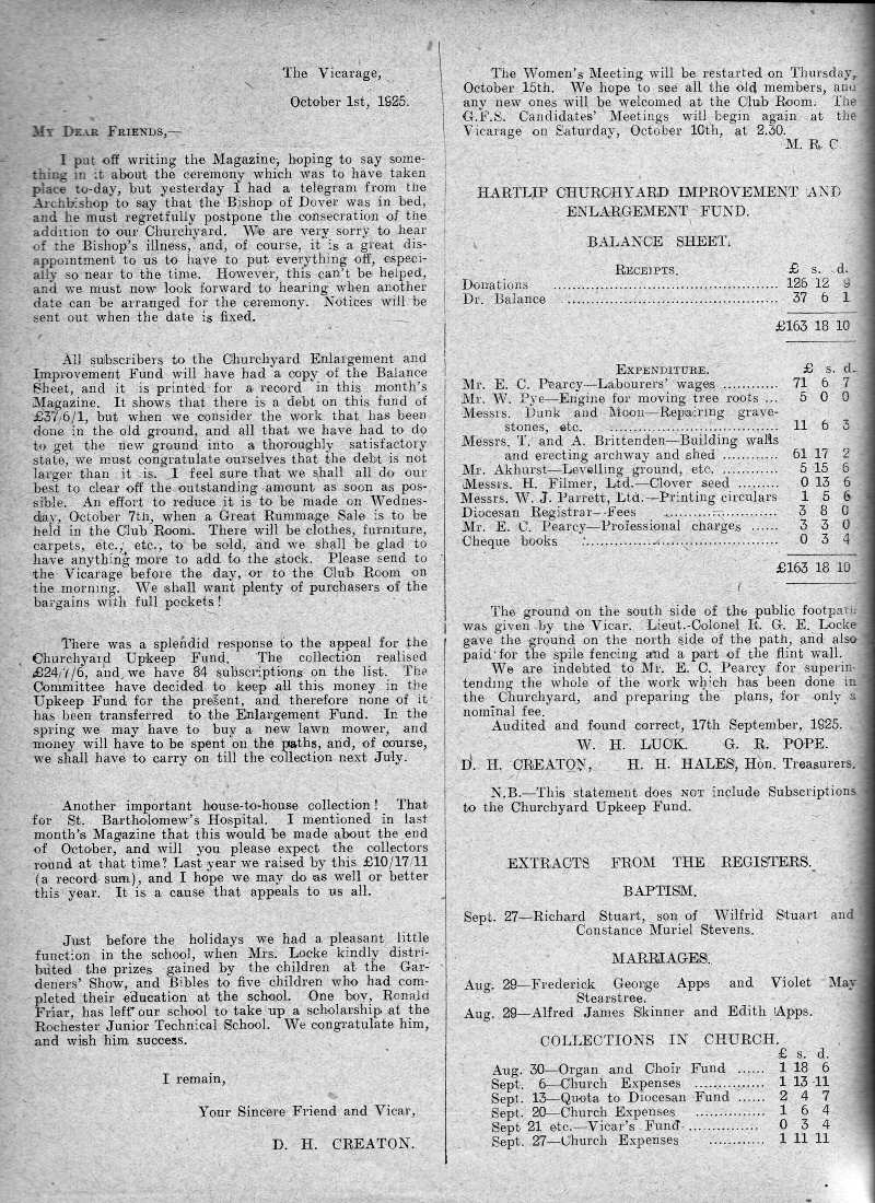 Parish Magazine page number 2 for Oct 1925