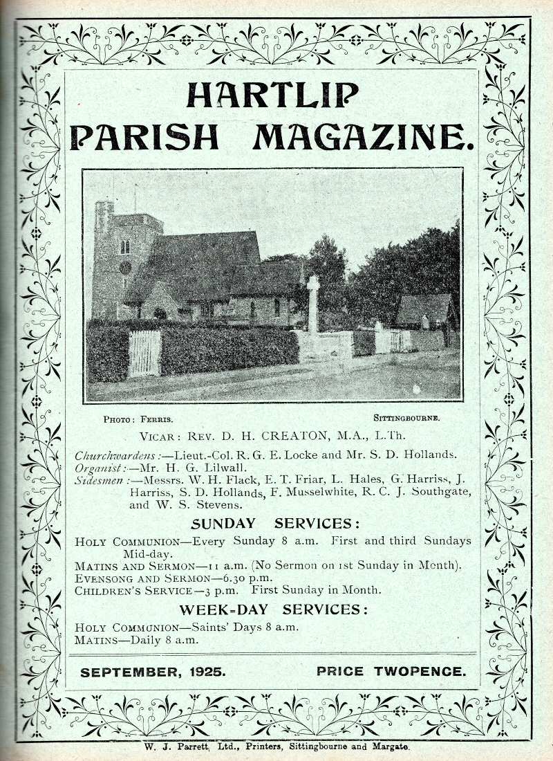 Parish Magazine page number 1 for Sep 1925