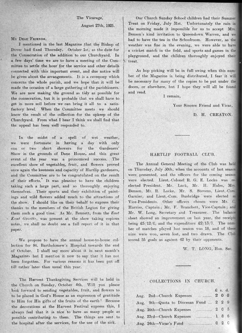 Parish Magazine page number 2 for Sep 1925