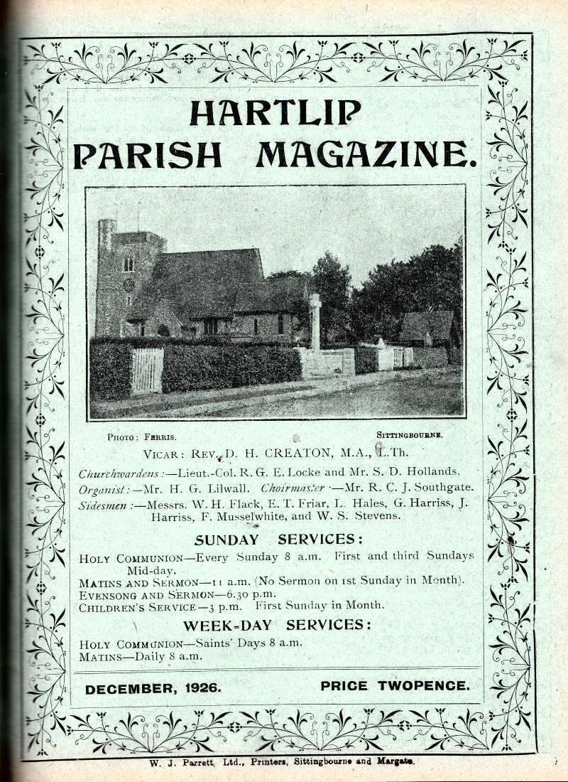Parish Magazine page number 1 for Dec 1926