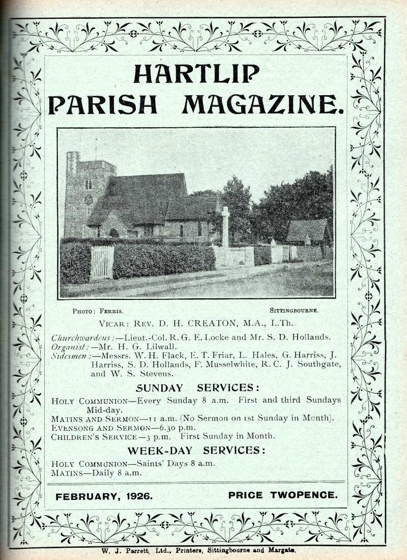 Parish Magazine page number 1 for Feb 1926