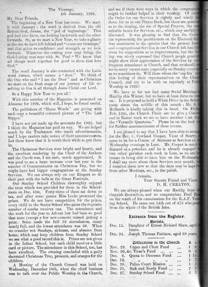Parish Magazine page number 2 for Jan 1926